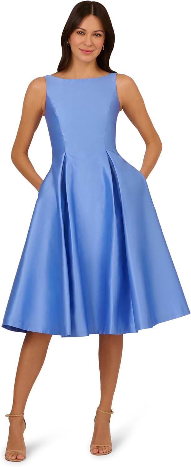 Adrianna Papell Women's Sleeveless Tea Length Dress, Electric Ice, 12