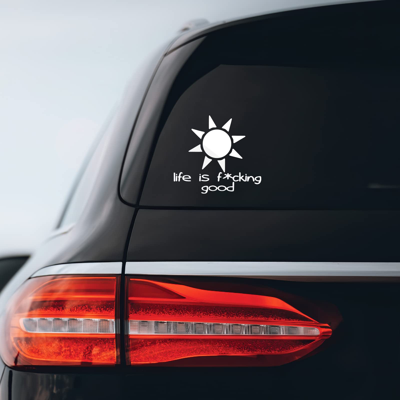 Life is Fcking Good Parody Sun Sticker Decal Notebook Car Laptop 5" x 4" (White)
