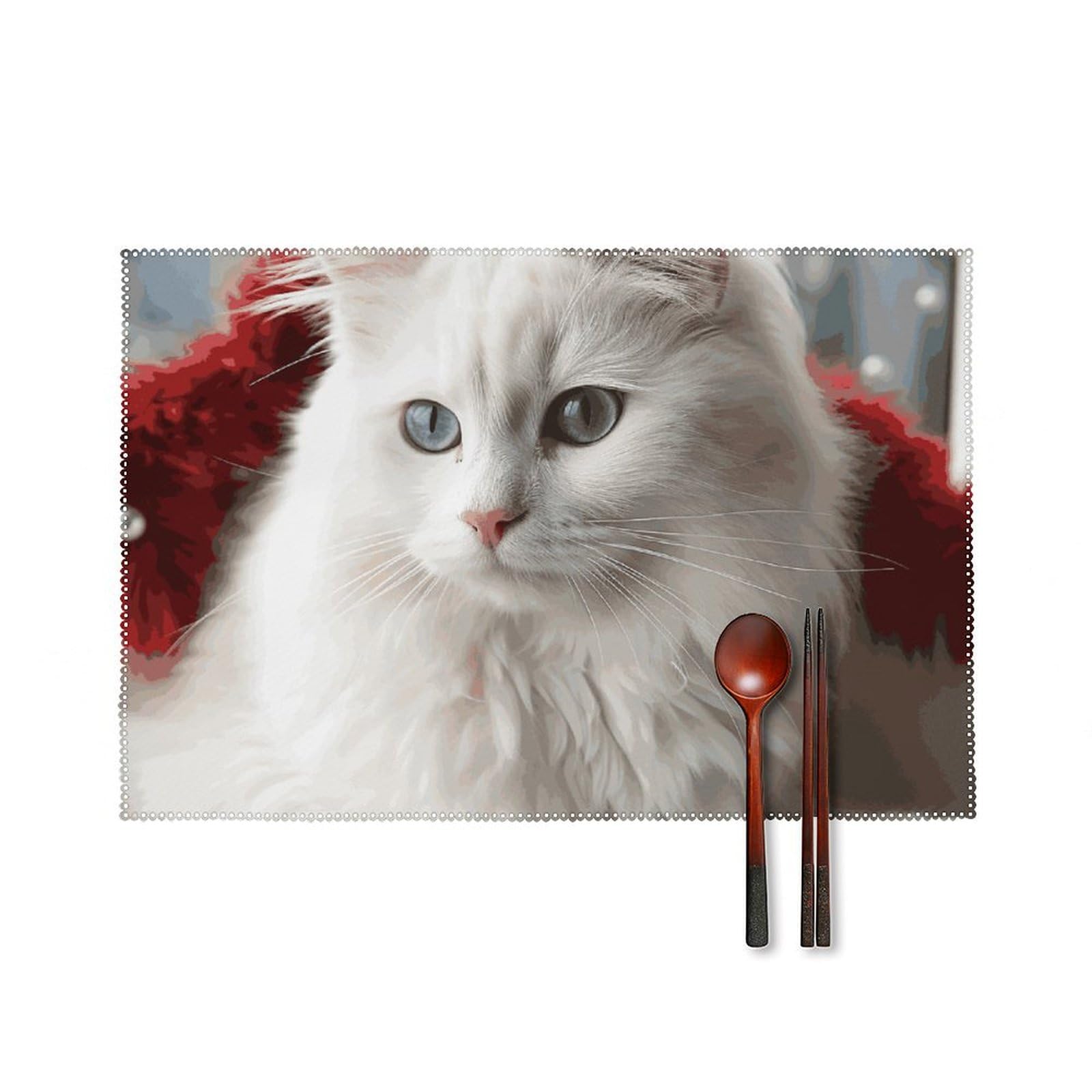 Sets de table chat blanc lavables anti-tache et anti-chaleur x6