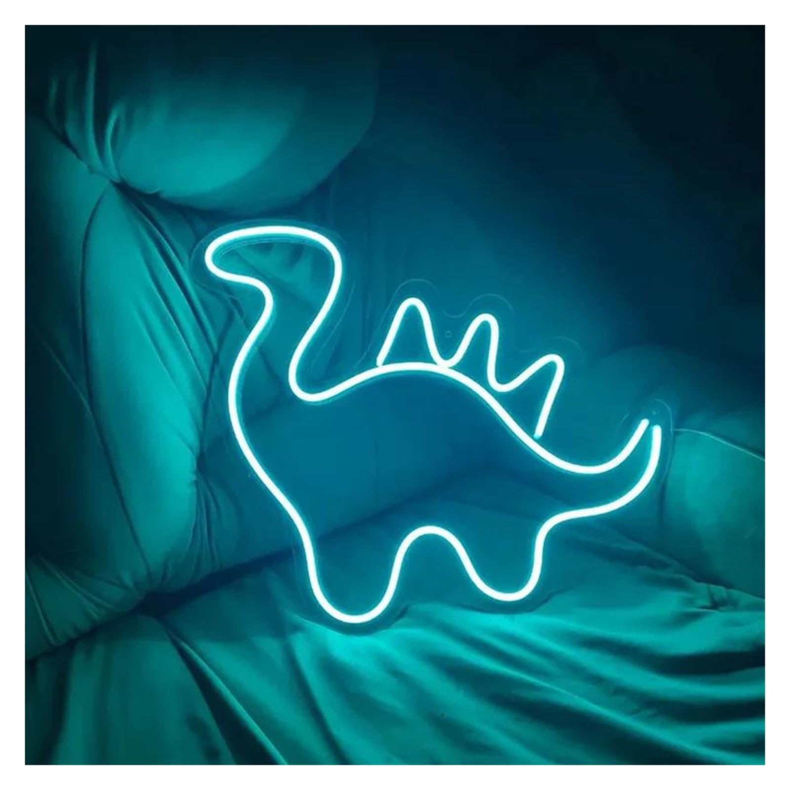 LEMST Signs Lamp Cute Dinosaur Neon Sign,Dinosaur Neon Light, Kid's Room Game Room Wall Decor Neon Sign 38x32cm(Ice Blue)