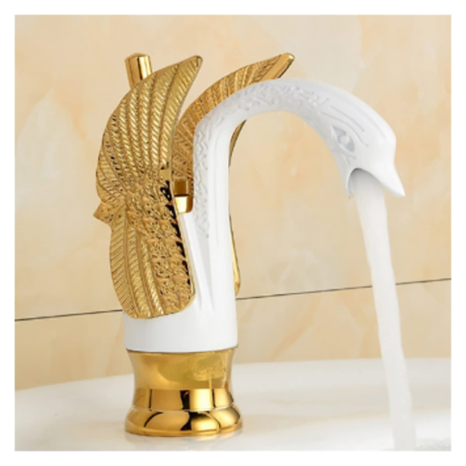 Flexible Swivel Tap, Golden Classic Bathroom Basin Faucet High Short Optional Bird Shape Bubbler Gentle Effluent Hot and Cold Water Mixer Taps(Gold White Short)