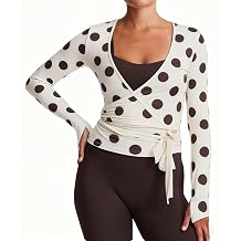 Womens Long Sleeve Wrap Crop Top Y2K Casual V Neck Cross Tie Shirt Slim Fit for Workout Pilates Yoga Ballet Streetwear