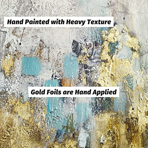 Blue Abstract Wall Art Canvas: 2 Piece Bedroom Living Room Modern Hand Painted Textured Painting Picture Glitter Gold Foil Print Minimalist Contemporary Gallery Artwork For Home Office Decor #TOP1