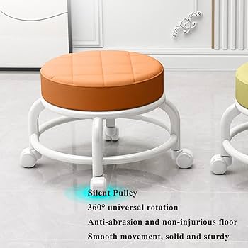 Sgabello Basso Con Rotelle Arancione - Imbottitura PU Morbida, Girevole 360° | Per Garage E Casa