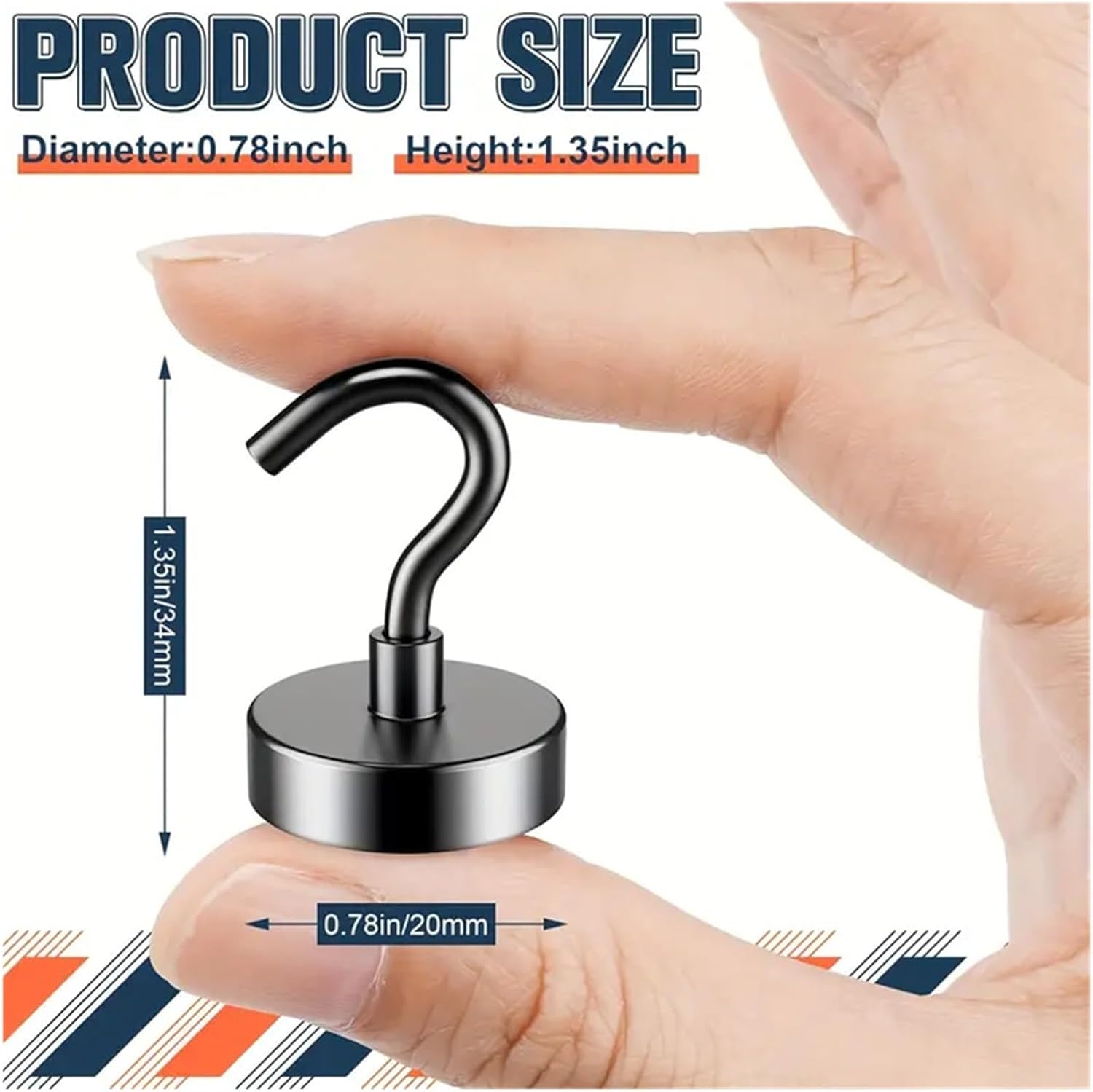 6/9pcs Black Magnetic Hook 50 Lbs Strong Neodymium Magnet for Hanging, with，Compatible for Cruising, BBQ, Home, Kitchen(9pcs)
