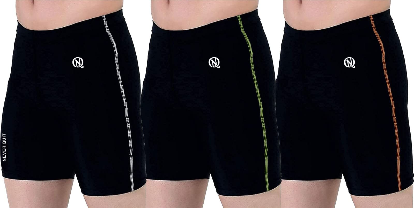 never quit Polyester Compression Shorts Tights for Multi Sports Combo (Pack of 3) (Medium, Grey,Orange,Green)-picture-28