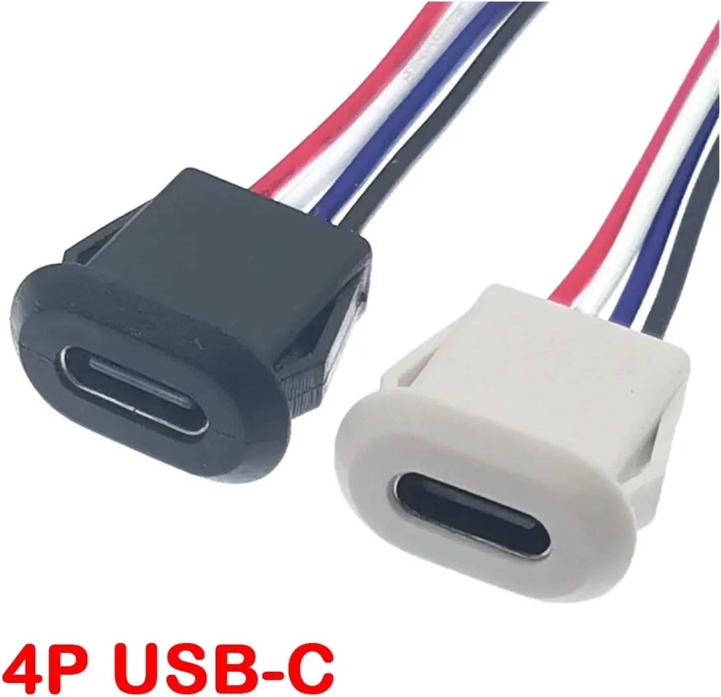 2Pin 4Pin USB Type C Connector Jack Female with Card Buckle 3A High Current Charging Jack Port USB-C Charger Plug Socket 2P 4P(4P-White)