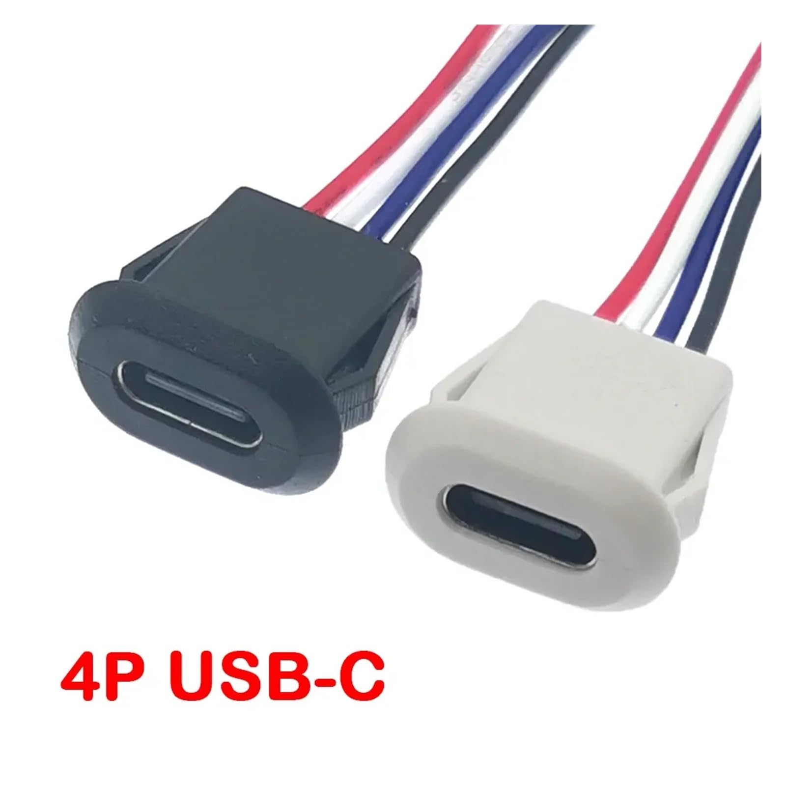 2Pin 4Pin USB Type C Connector Jack Female With Card Buckle 3A High Current Charging Jack Port USB-C Charger Plug Socket 2P 4P(4P-White)