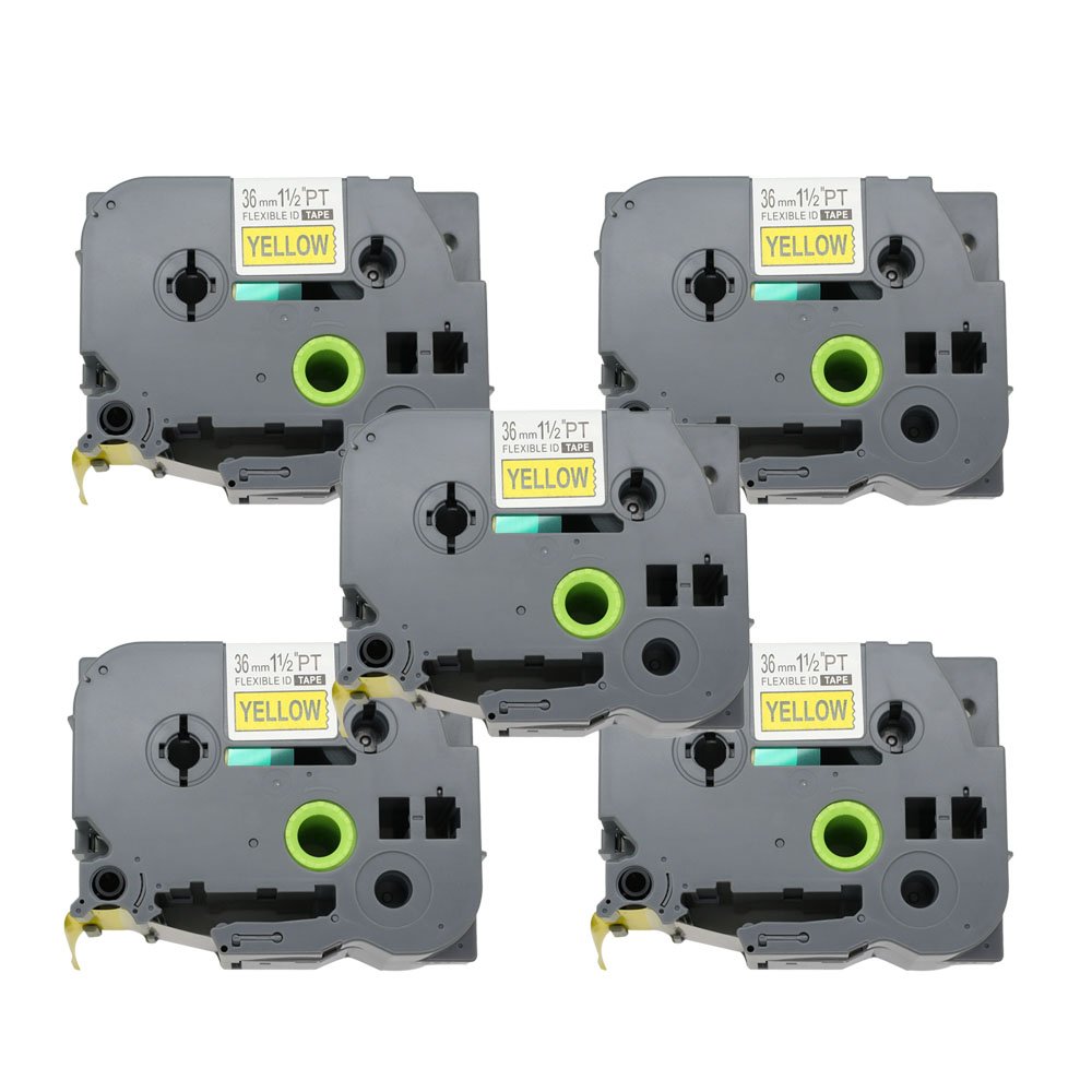 BROVACS 5 Pack Black on Yellow Flexible Label Tape Compatible for Brother P-Touch TZ FX661 TZe FX661 36mm 1 1/2" OPA1466x5