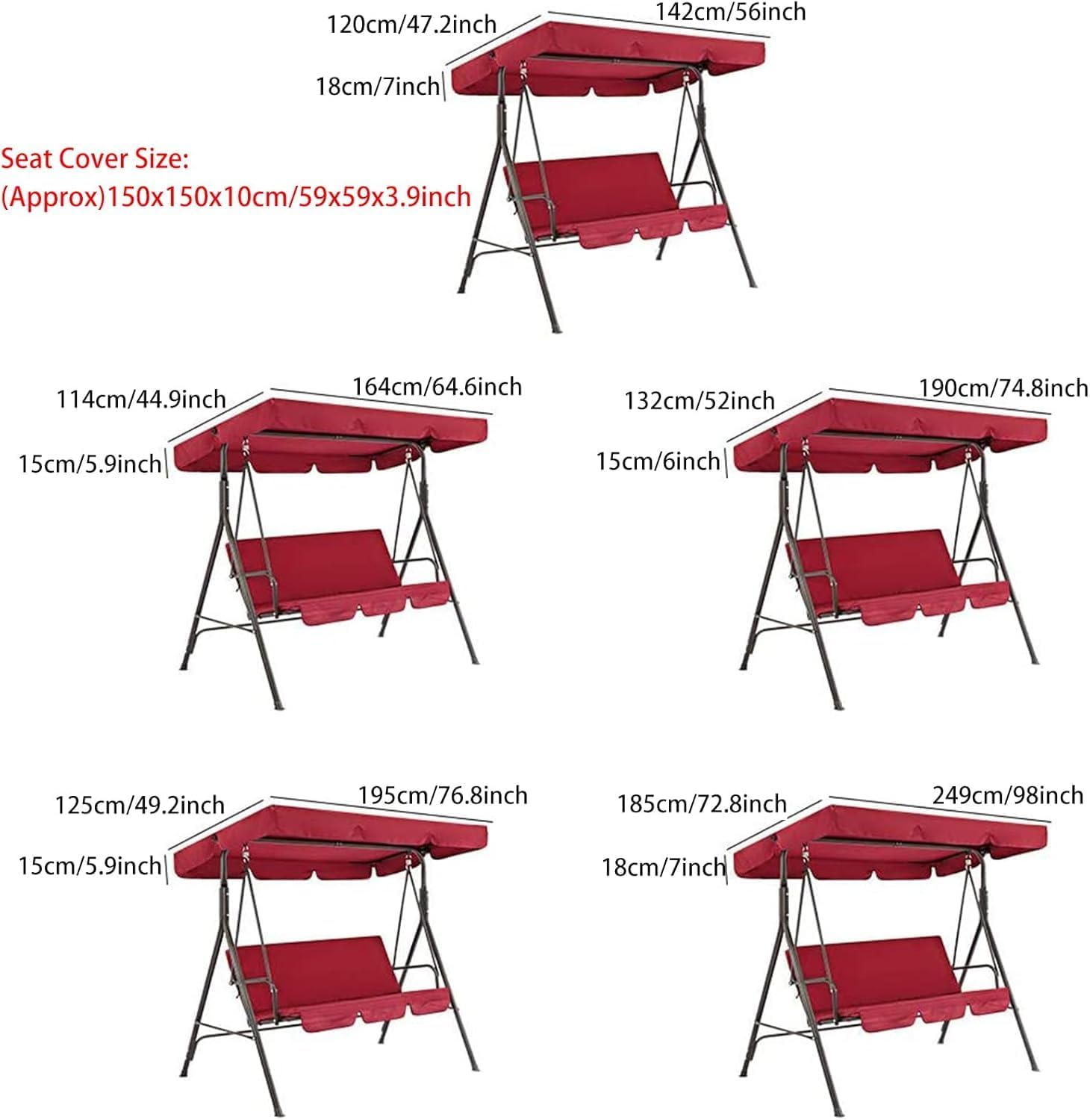 Swing Canopy Replacement, Waterproof Porch Swing Canopy Replacement, Outdoor Garden Swing Seat Sun Shade Cover, Durable Patio Hammock Canopy, Sky Blue, 190 * 132 * 15cm/74.8 * 51.9 * 5.9inch