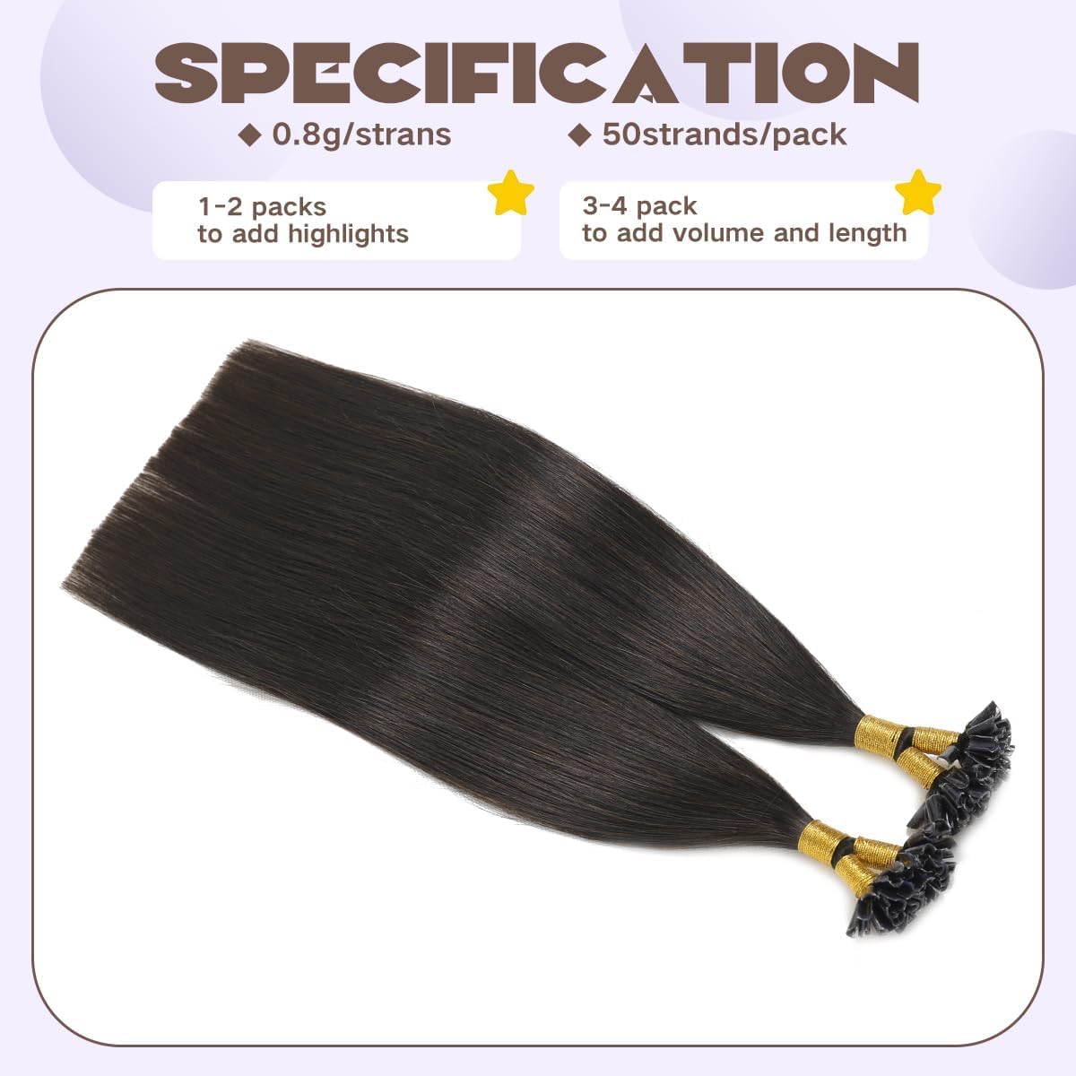 U Tip Hair Extensions Real Human Hair 50 Strands 40g 16inch Natural Black Pre Bonded Nail U Tip Hair Extensions #1B 16inch - Image 4