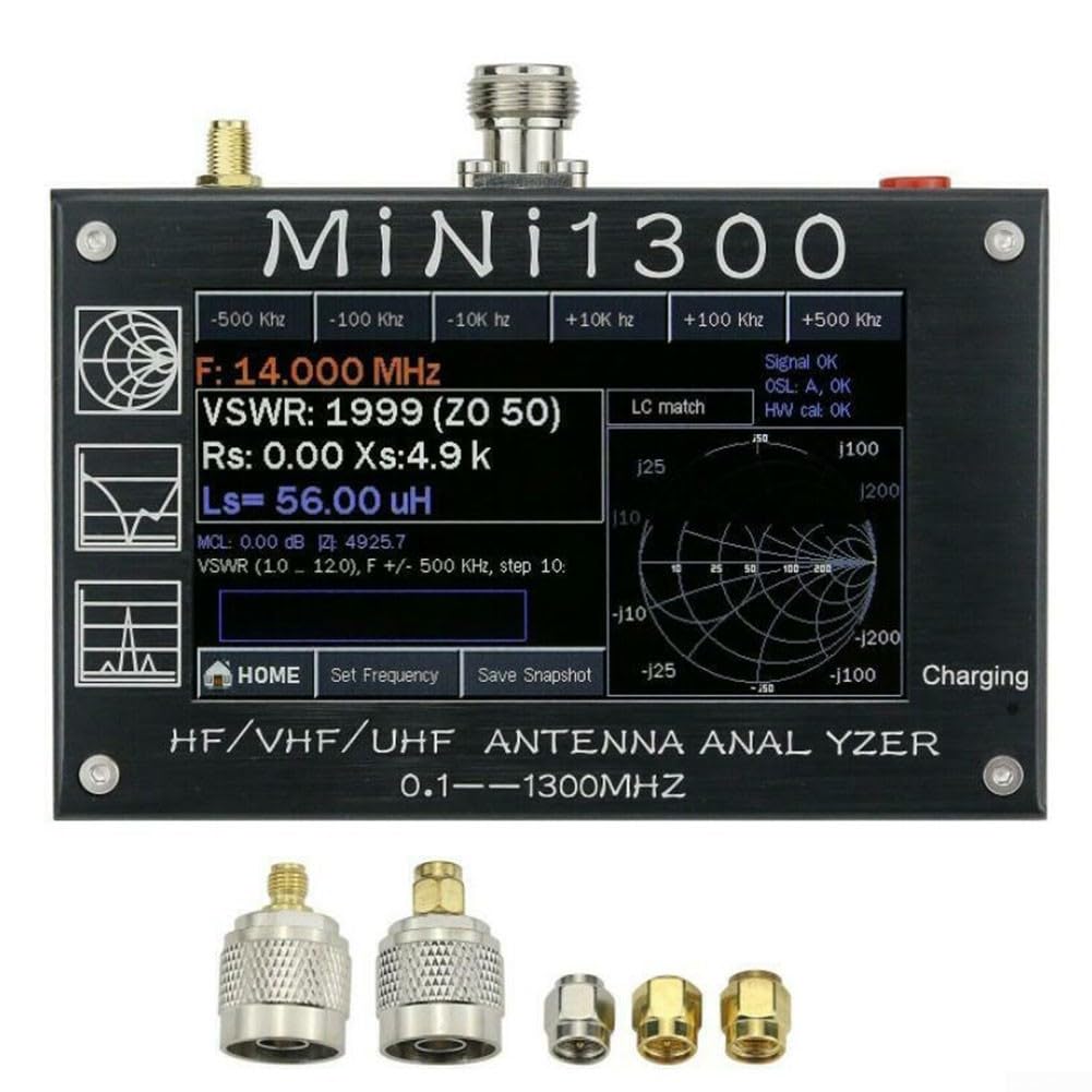 Mini1300 Analysegerät, 0,1–1300 MHz HF/VHF/UHF SWR Messgerät mit 10,9 cm LCD für Ham Radio