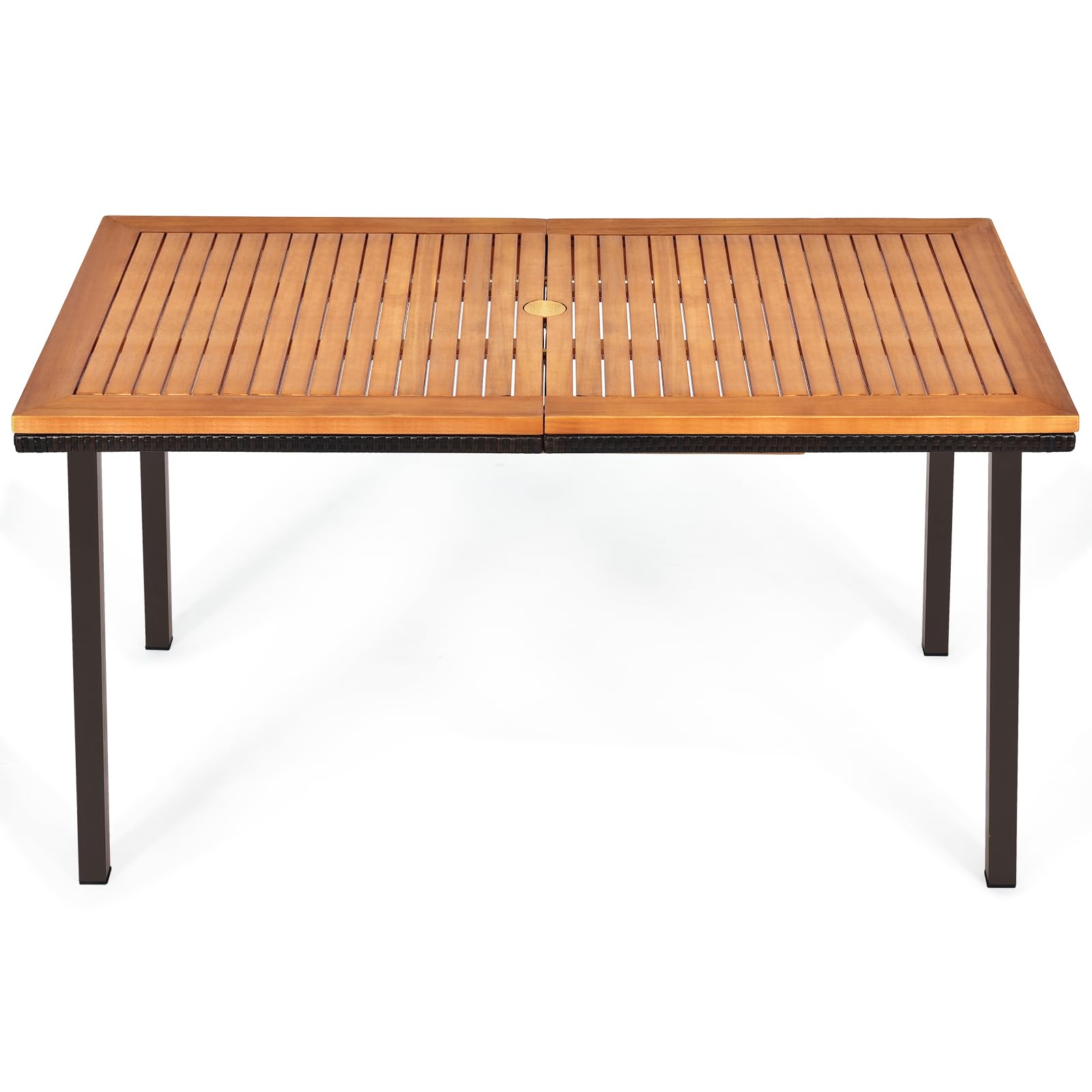 LIFEZEAL Table à Manger en Bois d'Acacia avec Trou de Parasol