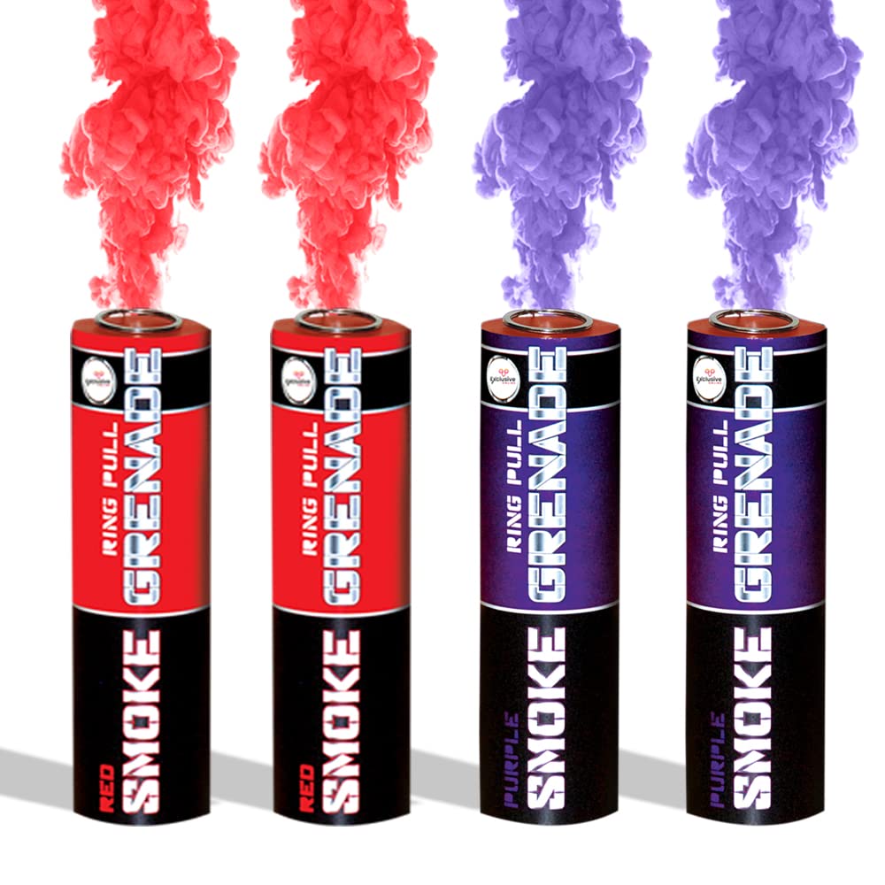 EXCLUSIVE ONLINE Pack of 4 Ring Pull Smoke Grenades with Ideal for Paintball Weddings Photoshoots & Special Effects, 2 Mixed Colour Pack (2 Red & 2 Purple)