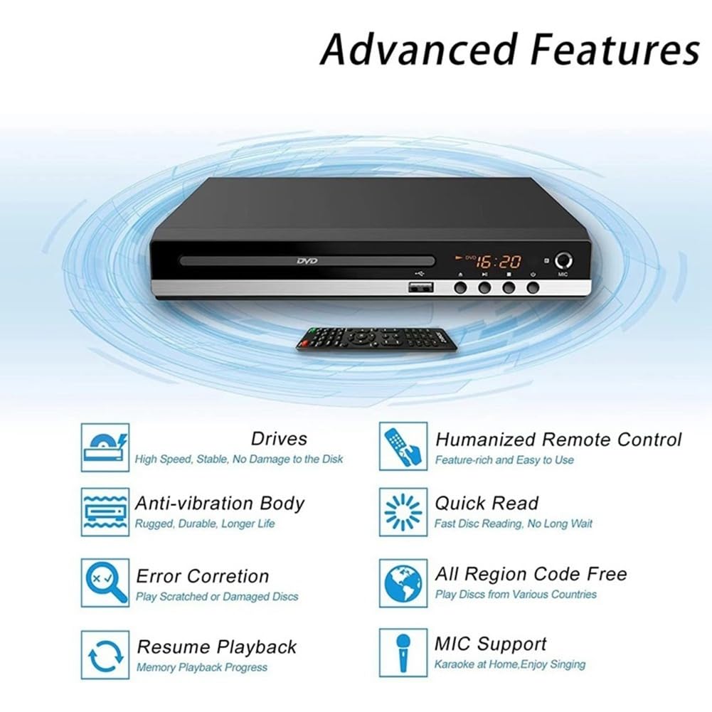 Lecteur DVD Haute Définition 1080P Lecteur DVD Domestique DVD229 HD Lecteur DVD Boîte pour TV Lecteur de Disques CD Sortie AV Port MIC Prise EU