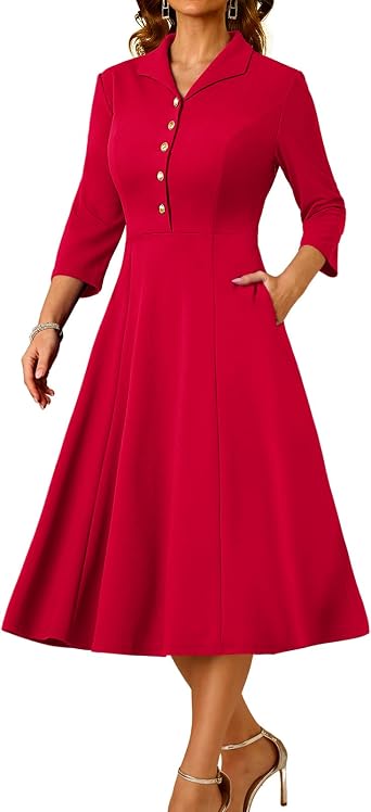 DRESSTELLS Womens Cocktail Dress, Fall Wedding Guest Vintage 3/4 Sleeves