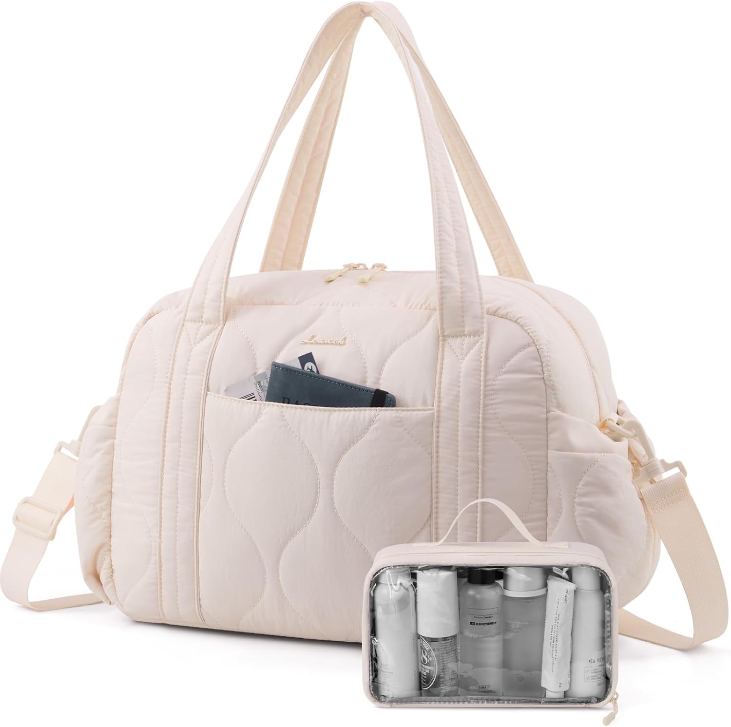 LOVEVOOK Duffle Bag for Travel, Puffer Weekender Gym Bags for Women with Toiletry Bag, Lightweight Carry on Overnight Bag Hospital Bag, Personal Item Bag for Airplanes