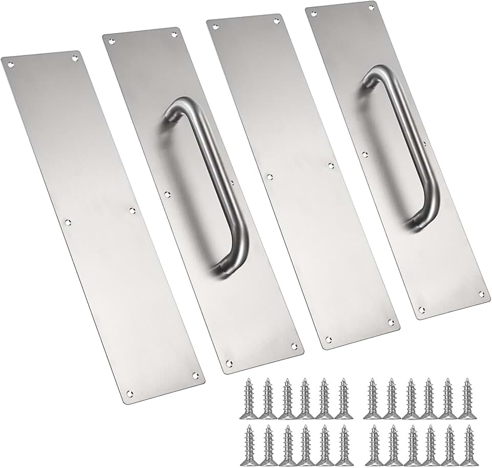 Sumnacon 2 Set 16" Stainess Steel Door Handle Pull &amp; Push Plate - Heavy Duty Gate Handle Bar for Home/Office/Warehouse/Public,Suitable of Wooden/Composite Door with Screws, Brushed (Silver)