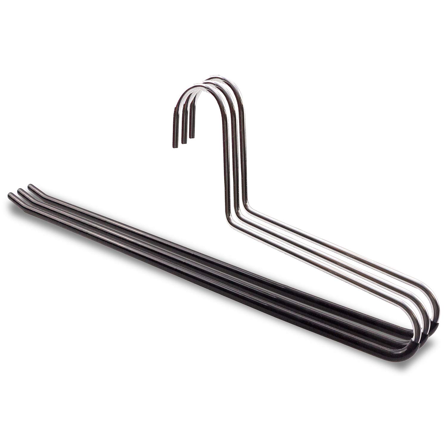 20 Stück hochwertige Hosenbügel aus Metall, rutschfeste Gummierung, EXTRA 40cm Länge, verchromt, schwarz