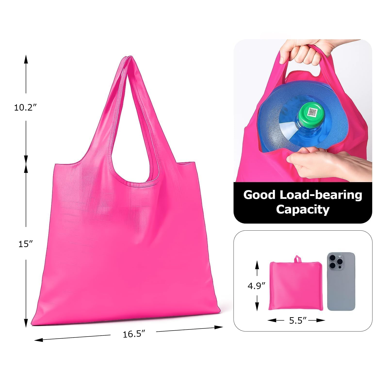 Large Foldable Shopping Bag, Reusable Grocery Bag, Used for Shopping. Reusable Handbag Weighing Up to 50 Pounds, Nylon Tote Bag, Waterproof, Washable(Black)