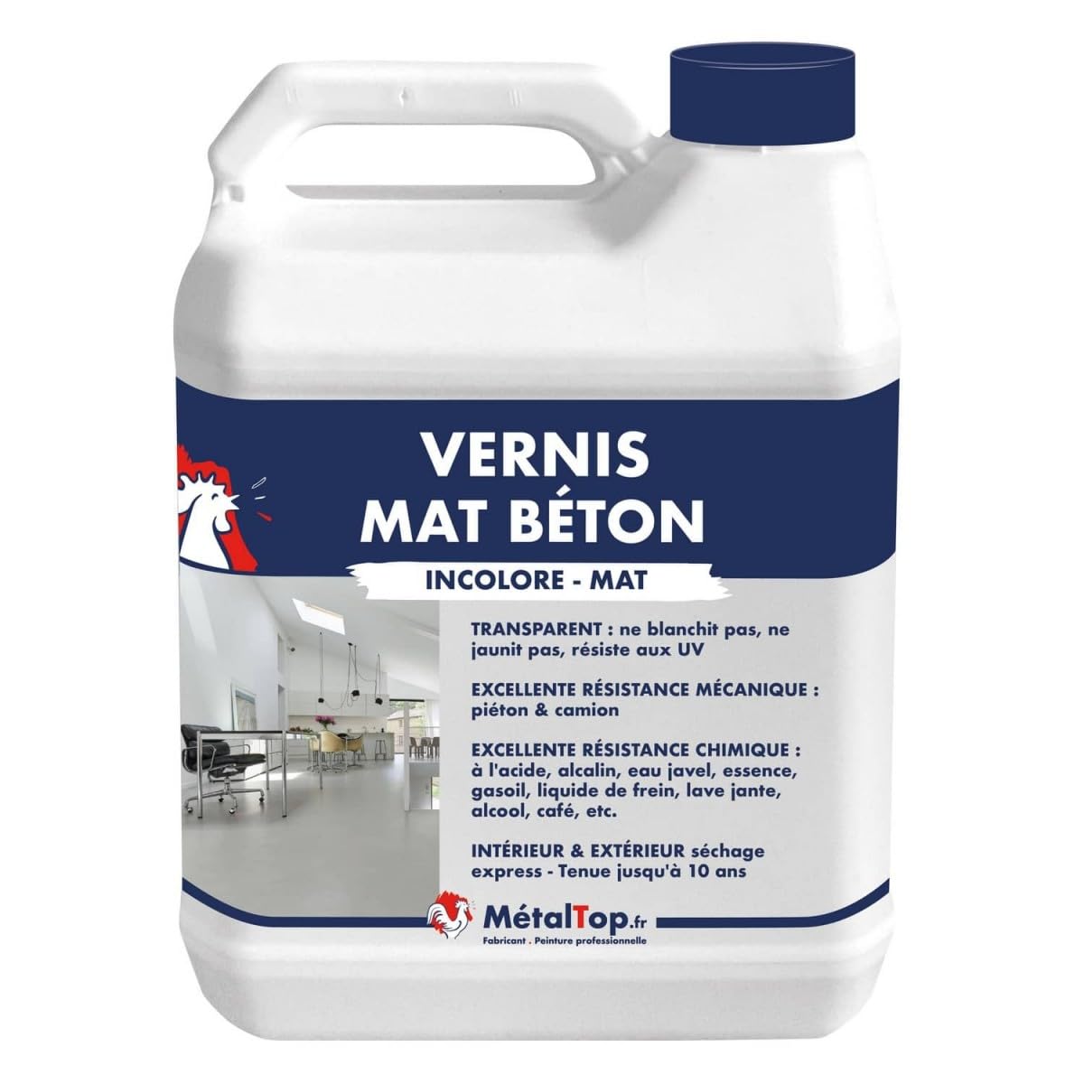 Metaltop - Vernis Mat Beton - 1 L - Protection invisible et durable pour sols en béton, sans modifier l'aspect