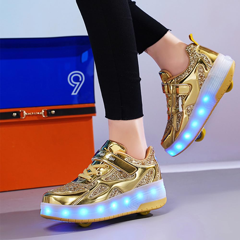 Hixingo Zapatillas con Ruedas Niño Niña, Zapatos con Dos Ruedas para Niñas 2 en 1 Zapatillas Patines con LED Zapatillas Ruedas Niño, Zapatos Patines Calzado de Skateboarding Multifuncionales