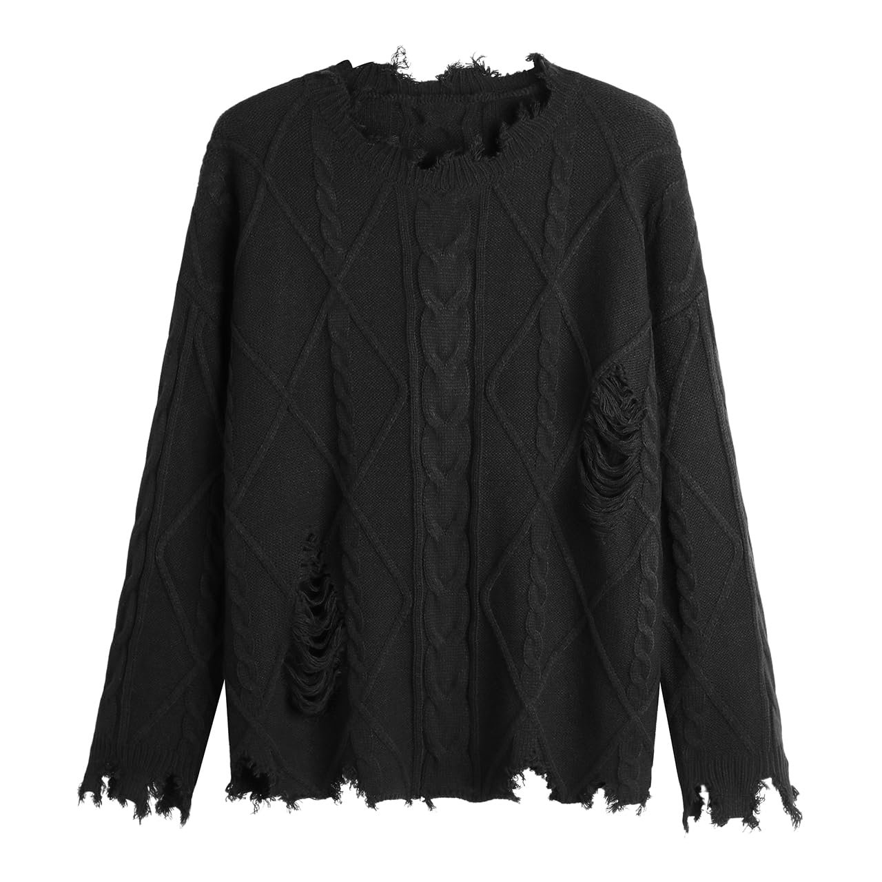 GABERLY Oversized Distressed Cable Knit Sweater Pullover with Frayed Edges Vintage Style Fall Winter Knitwear for Women