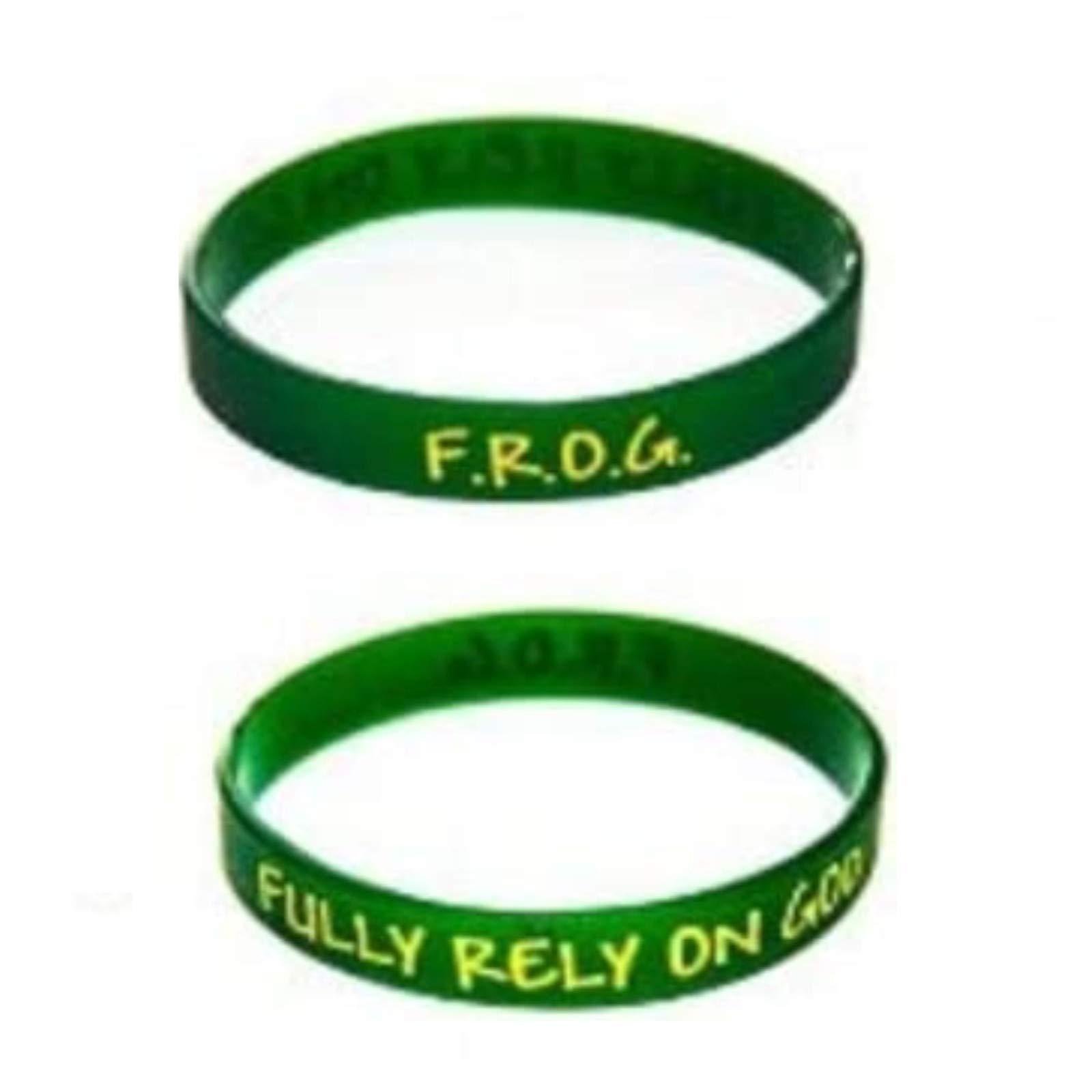 Christian Book And Toys LLC Green Gold Ink Filled F.r.o.g. Fully Rely on God Wristband Bracelet (1 Count)