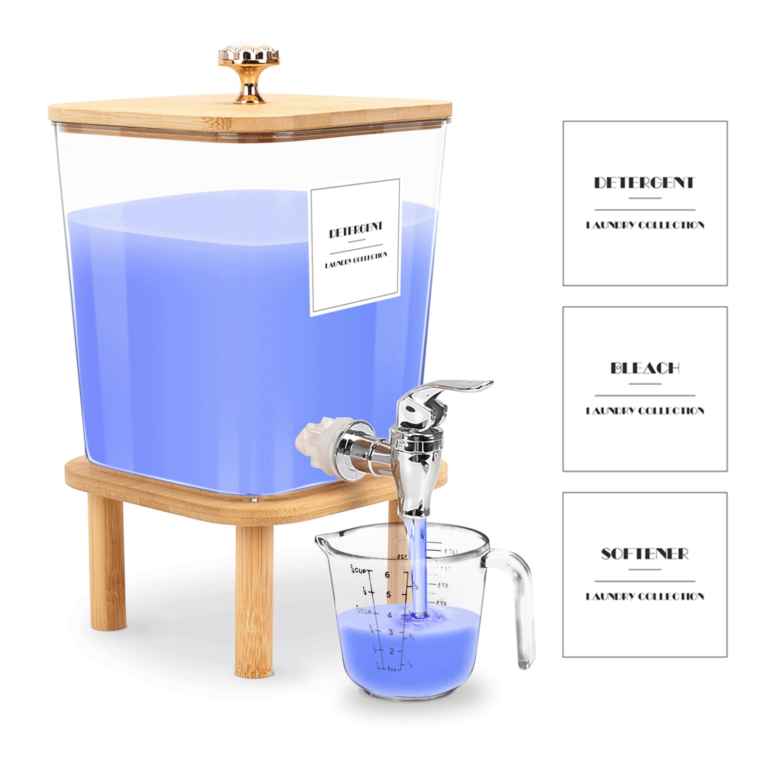 Distributeur Lessive Liquide avec Robinet, 3L Distributeur de Lessive Boîte de Détergent Boîte de Rangement pour Détergents avec Couvercle pour Eau de Javel, Adoucissant