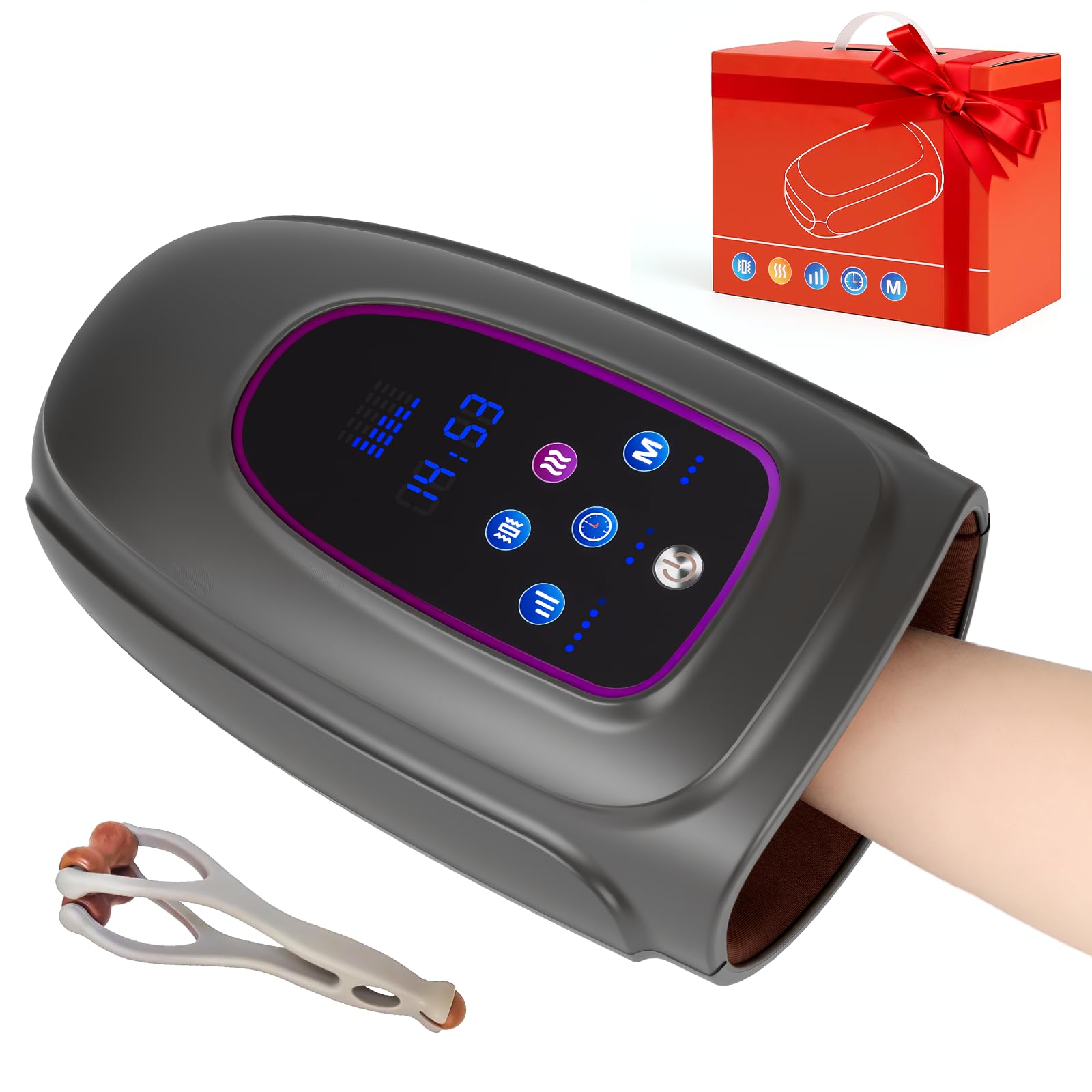 Handmassagegerät mit Wärme und Kompression, Kabelloses Handmassagegerät für Arthritis und Karpaltunnel, 3 Modi, 5 Stufen, Schmerzlinderung, beheizte Handgelenk-Fingermassage, Geschenke für Frauen