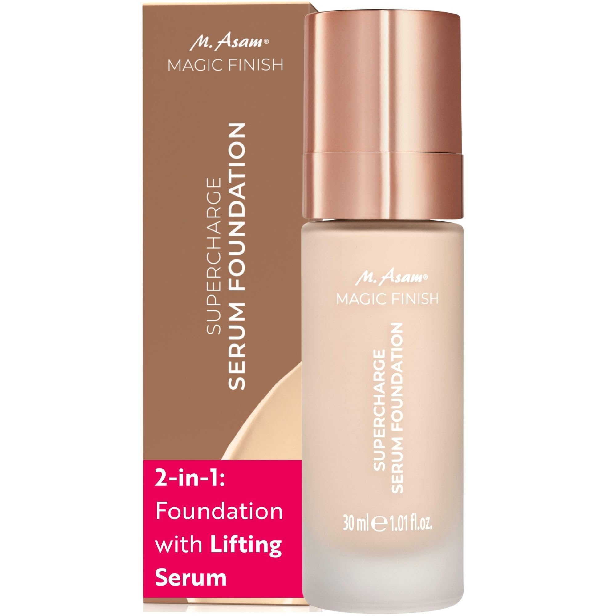 M. Asam Magic Finish Supercharge Serum Foundation Soft Ivory (30 ml) | Fondotinta idratante e siero rassodante per il viso in uno, trucco anti-età con copertura ottimale e acido ialuronico