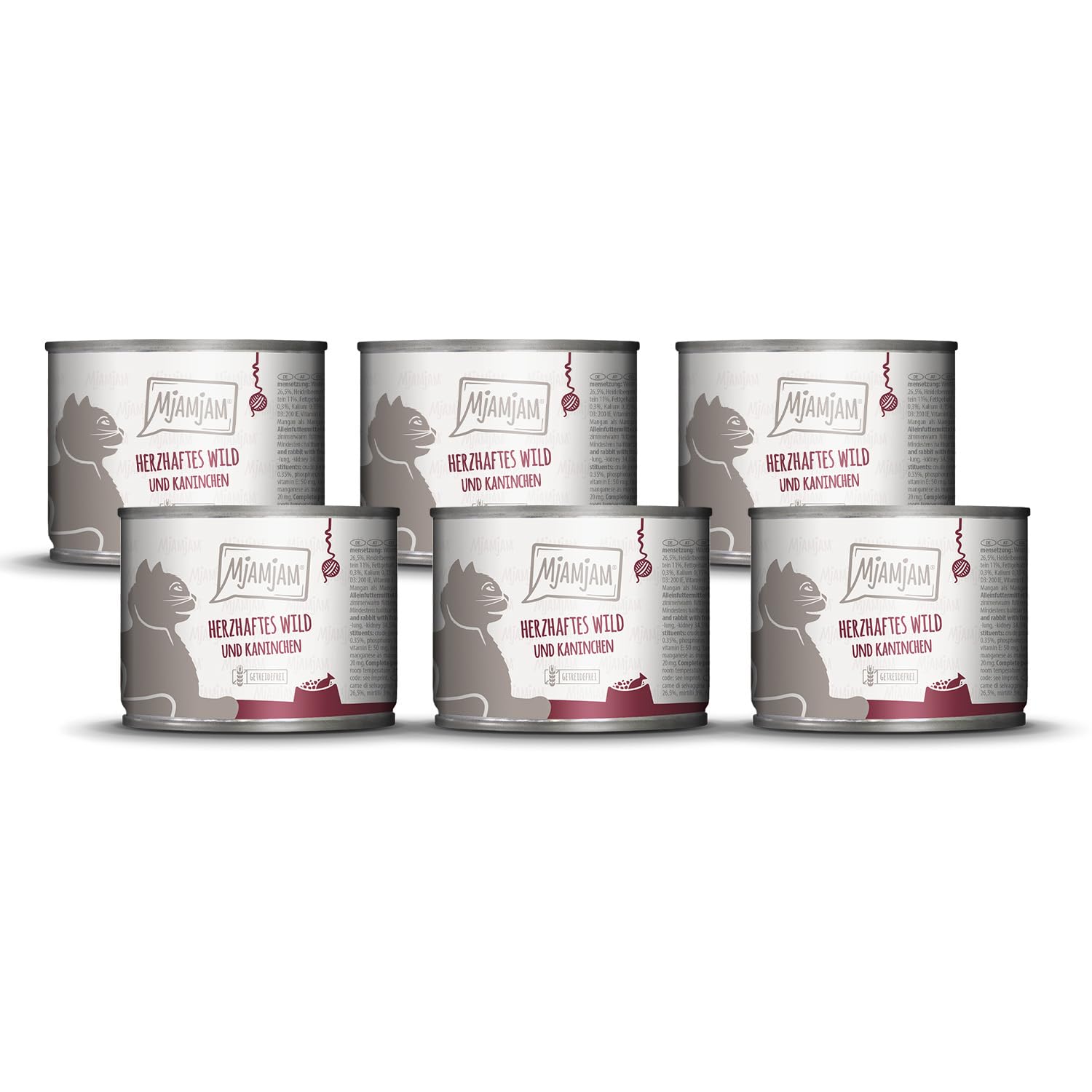 MjAMjAM - nourriture humide premium pour chats - gibier copieux et lapin aux myrtilles fruitées, paquet de 6 (6 x 200 g), sans céréales avec supplément de viande
