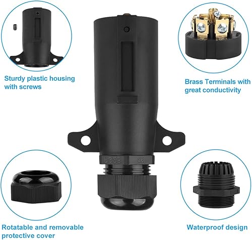 Miniatura 4 de WOFTD Enchufe de remolque de 7 pines con sello impermeable 7 puntos de repuesto de cableado de remolque Adaptador de enchufe de 7 vías redondo