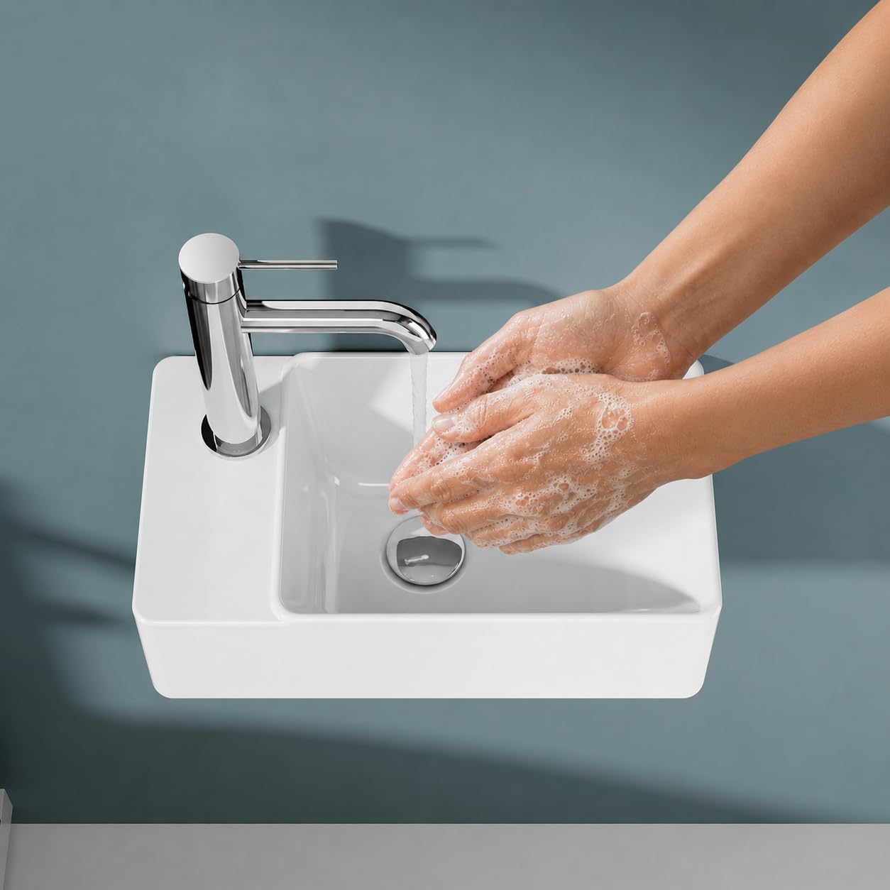 Lavavajillas rectangular compacto de cerámica blanca – Lavabo de diseño elegante y práctico para baños pequeños o aseos – 40 x 22 x 13 cm