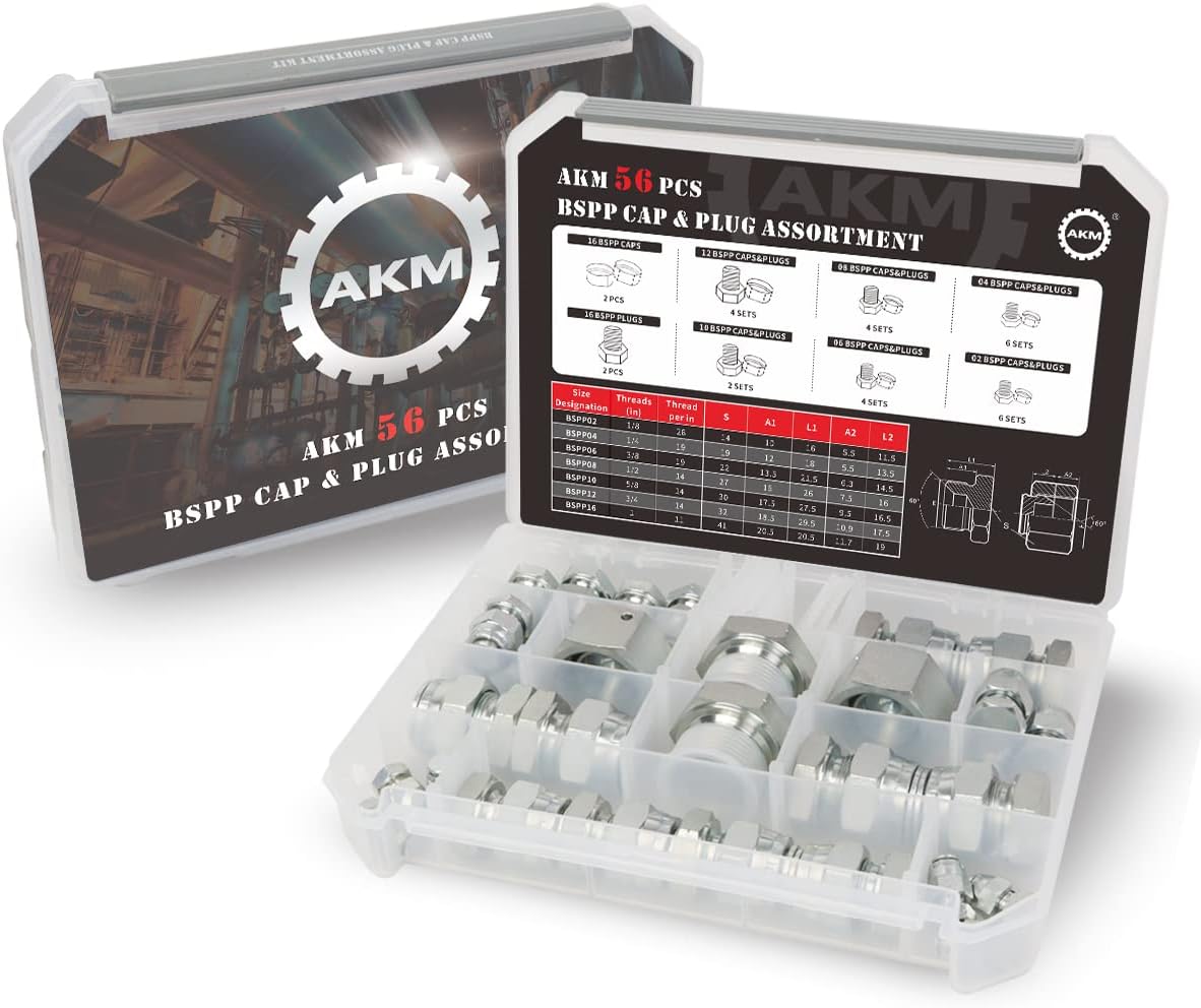 48 Pcs. BSPP Cap & Plug Assortment Hydraulic Adapter