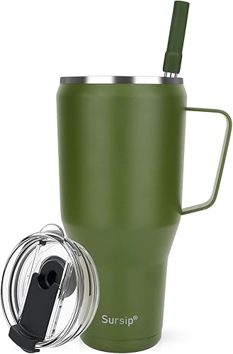 Sursip Vaso aislado de 40 onzas con tapa de rosca, de acero inoxidable con pajillaasa, mantiene las bebidas frías hasta 24 horas, a prueba de sudor disponible en Yaxa Peru