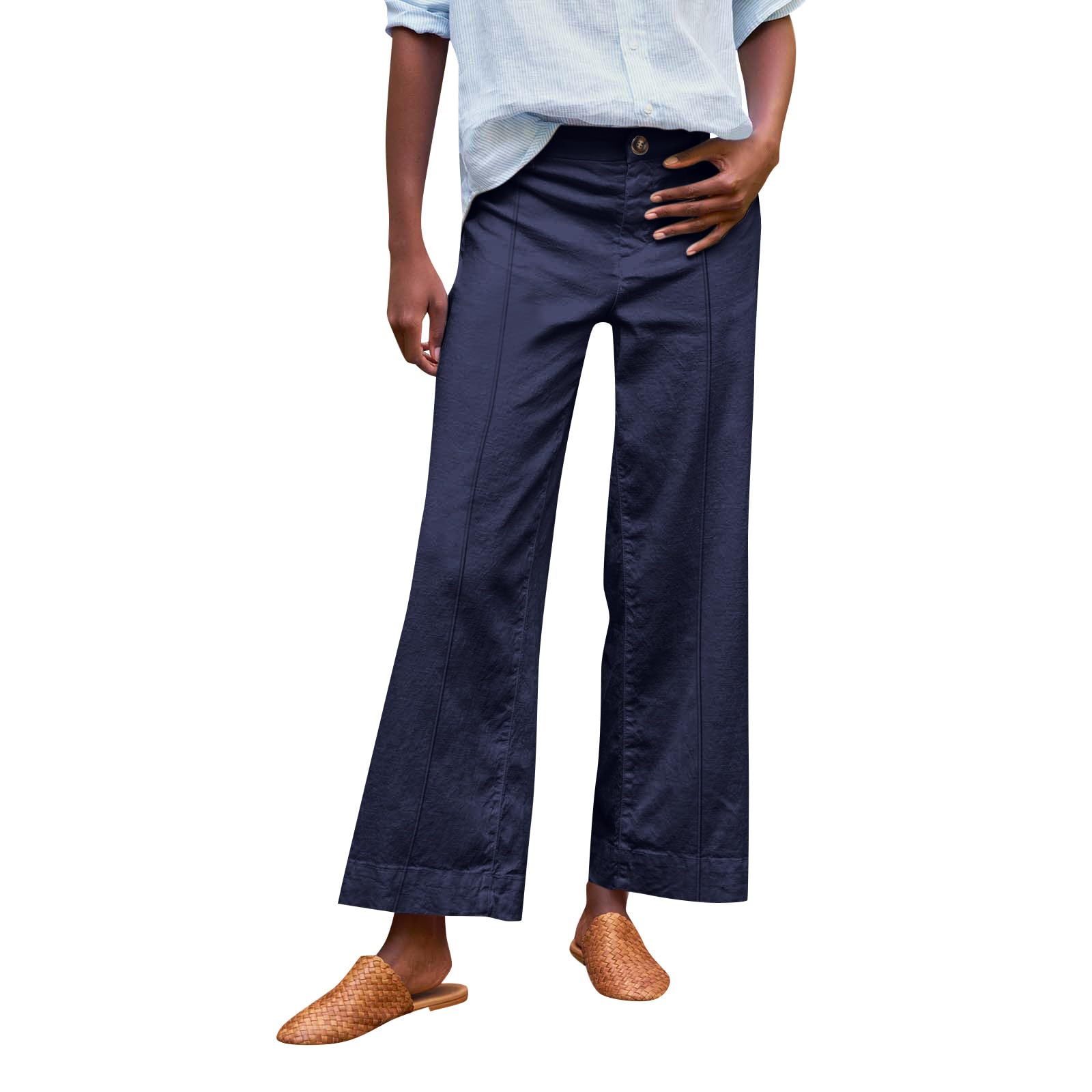 Wide Leg Dress Pants Women Dressy Casual Twill Comfy Work Pants with Pockets Elastic High Waisted Chino Pant