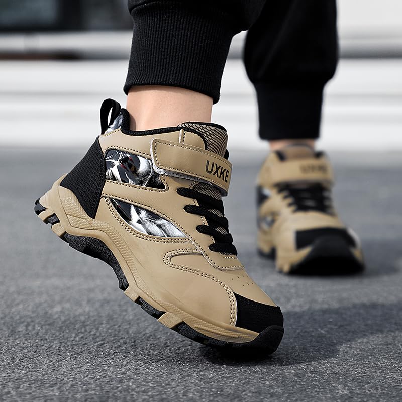 KIUSMETY Girls Boys Basketball Shoes Kids Fashion Breathable Comfortable Sneakers Non Slip Leather Outdoor Sport Shoe Khaki Size 9 for 4 Bid Kid