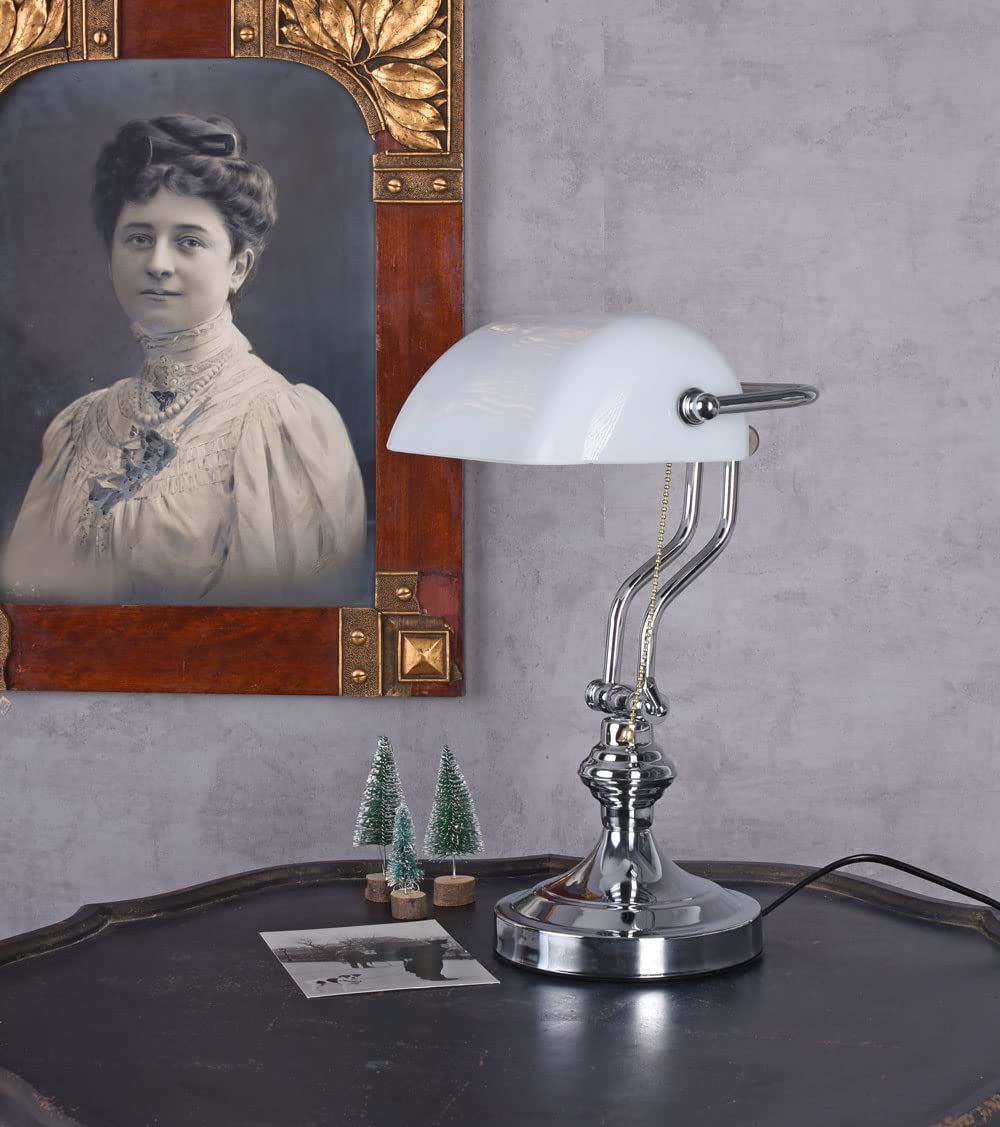 Schreibtischlampe Bankerslampe weiss Silber (ohne Leuchtmittel) Bankerslamp Belle Epoche wie Anno 1900 Tischleuchte xcl116 Palazzo