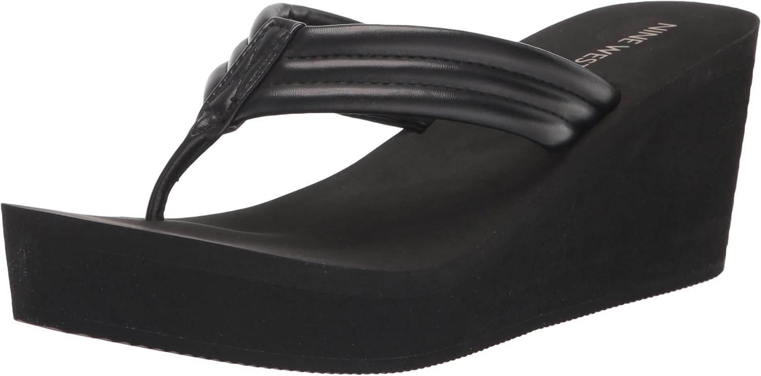 Nine West Women's Spins Wedge Sandal, Black, 10