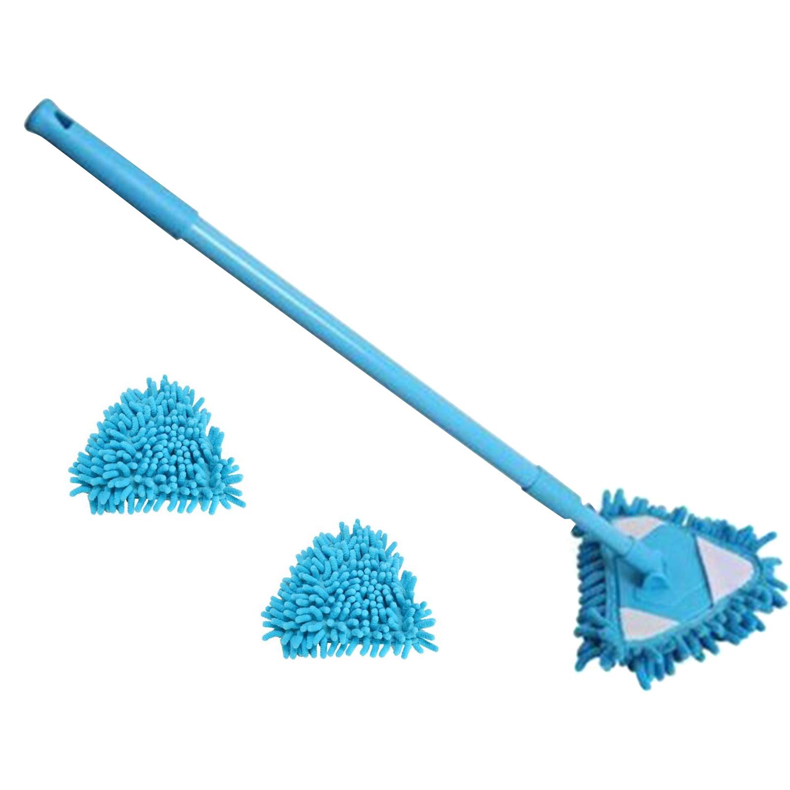 QDPJ 180 Degree Rotatable Adjustable Triangle Cleaning Mop - Telescopic Microfiber Cleaning Mop - Blue - For Floor, Glass, Wall, Furniture & Ceiling