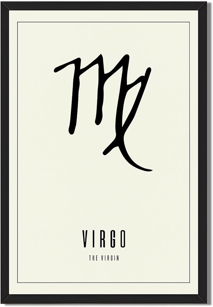 Virgo Zodiac Sign Poster Canvas Print Minimalist Aesthetic Wall Art Elegant Painting Pictures Wall Decor for Living Room Bedroom Home Decor Astrology Art Print for Apartment Office (Wood Framed,8L