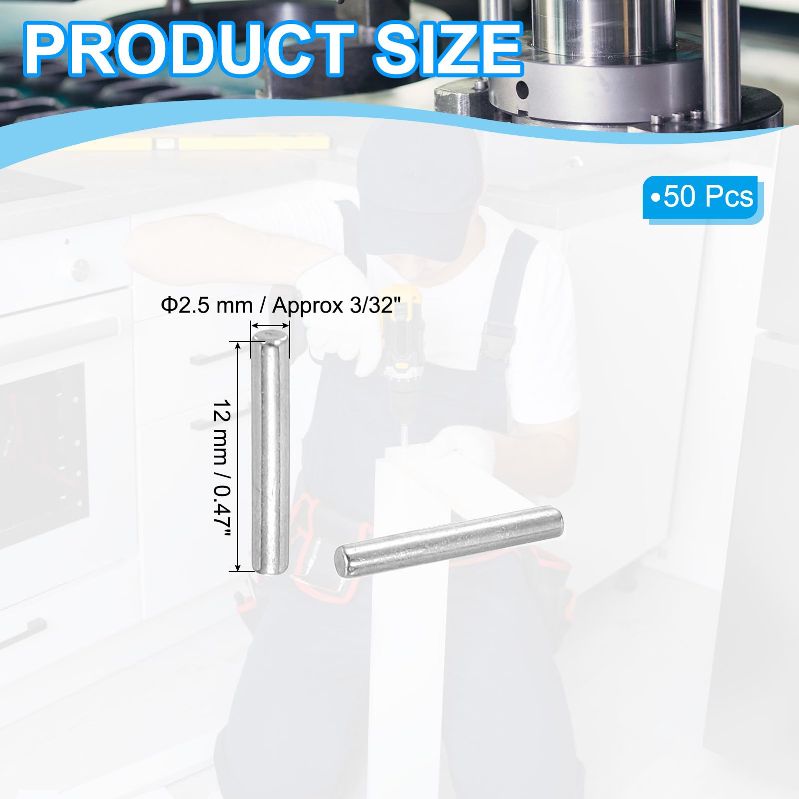 PATIKIL 304 Stainless Steel Dowel Pin 2.5x12 mm (3/32" Dia) - Image 2