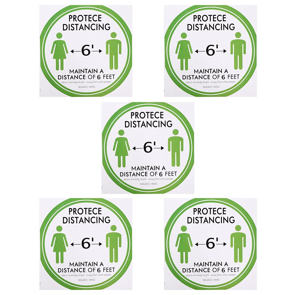 Distancing Floor Sticker, 5PCS Social Distancing Ground Sticker, Distance Marker Floor Signs Decal Easy to Clean Adhesive for School Market Public Area Business(Green)