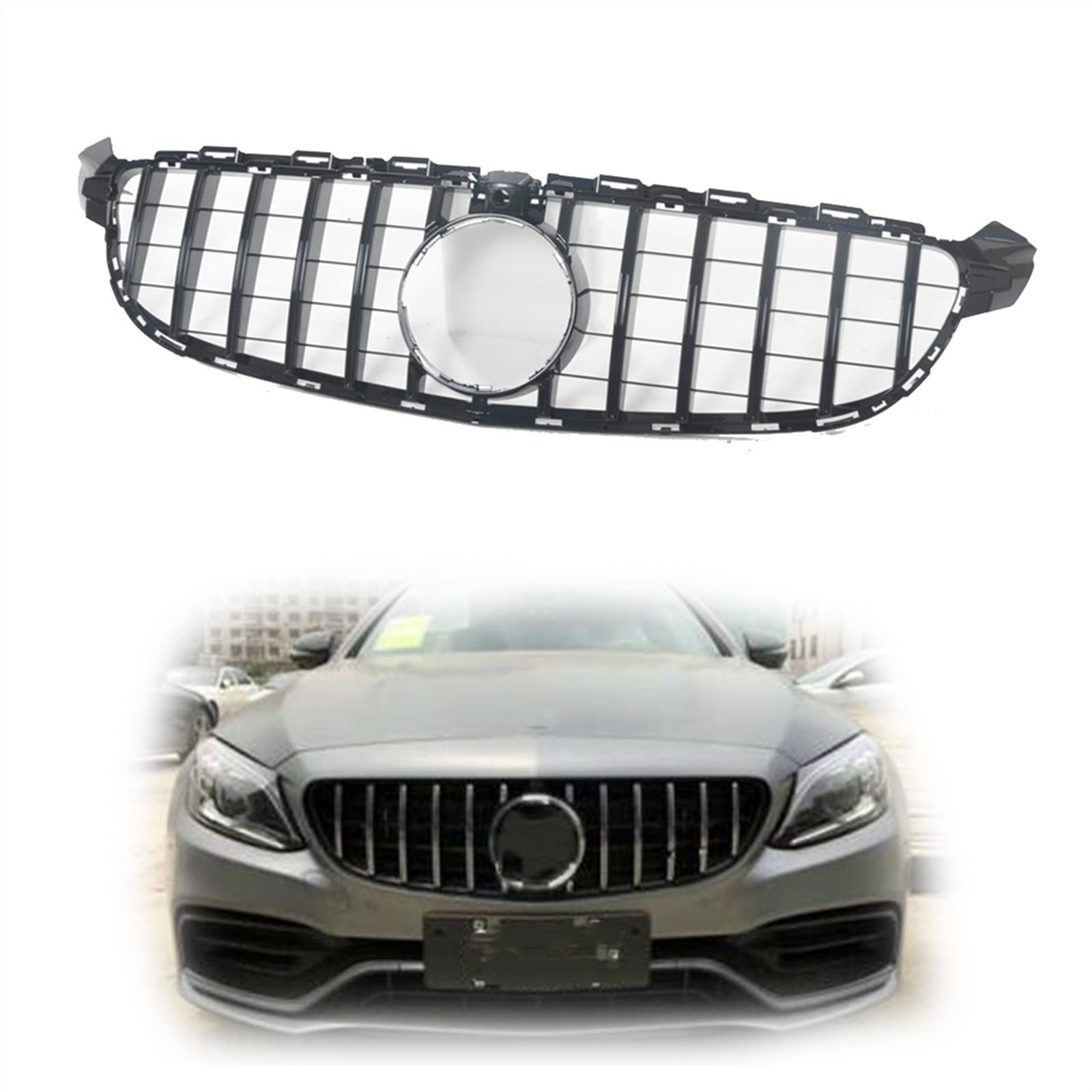 Calandre Grille GTR Mercedes Benz W205 C63 AMG 2015-2018 avec trou caméra noir