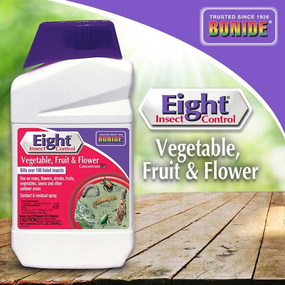 Bonide Eight Insect Control Vegetable, Fruit & Flower, 32 oz Concentrate Long Lasting Insecticide for Beetles and More