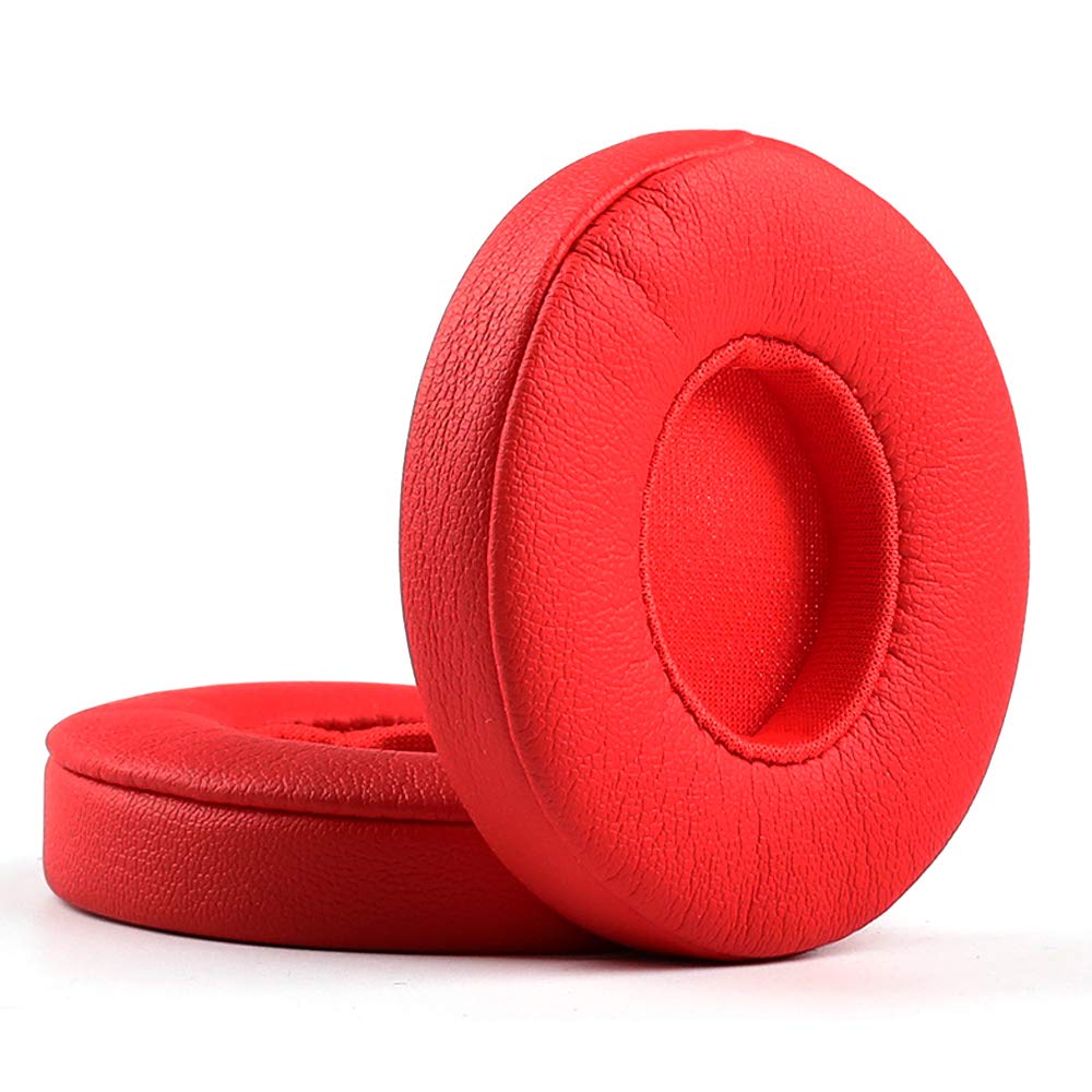 Solo3 Replacement Earpads Ear Pads Protein PU Leather Ear Cushion Compatible with Beats by Dr. Dre Solo3.0 Solo 2.0 Wireless On-Ear Headphones (Red)