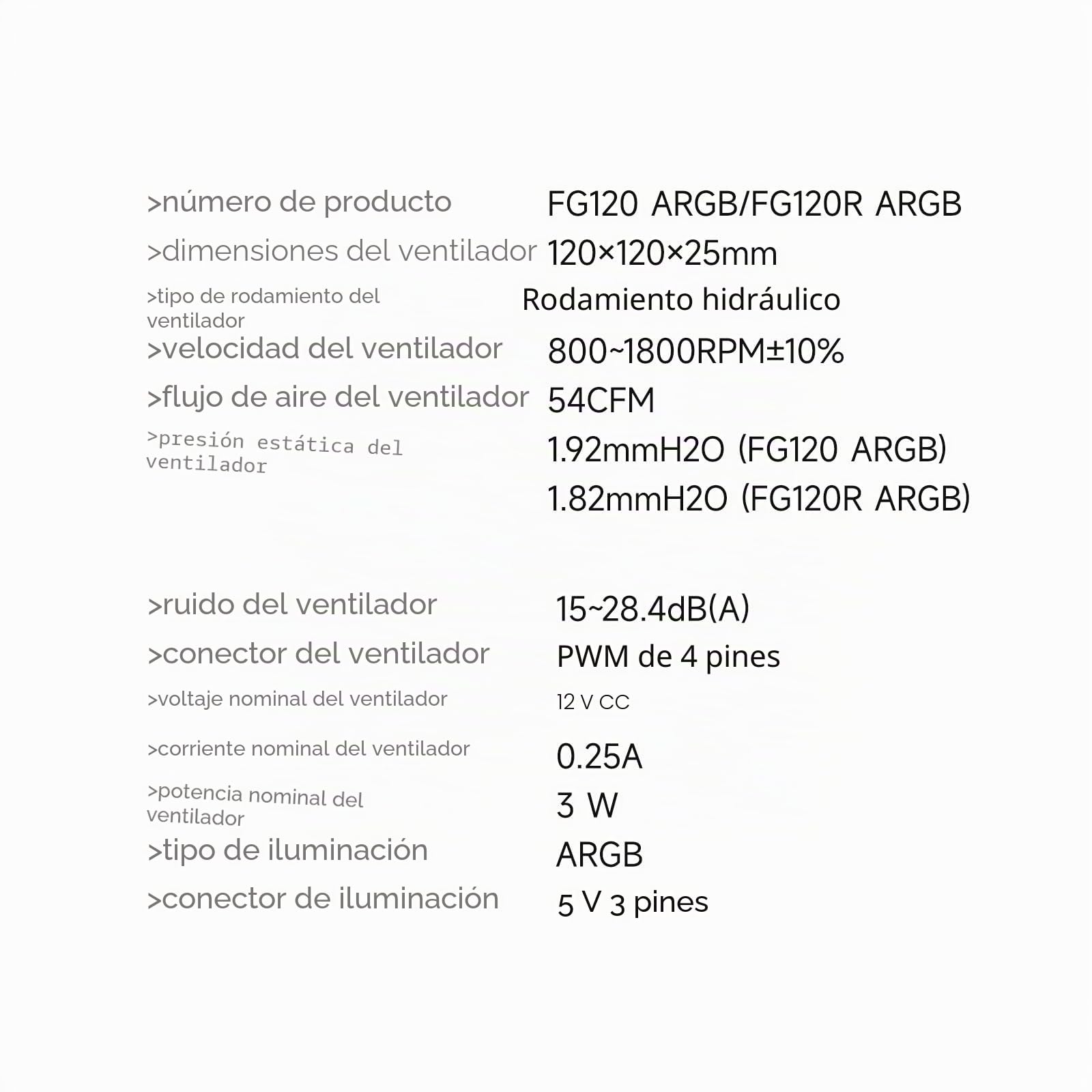 Ventilador CPU CPS FG120, Ventilador de Caja ARGB de 120 mm, Ventilador de Computadora Silencioso de 4 Pines PWM con Rodamiento Hidráulico, hasta 1800RPM Refrigeración para PC, Negro