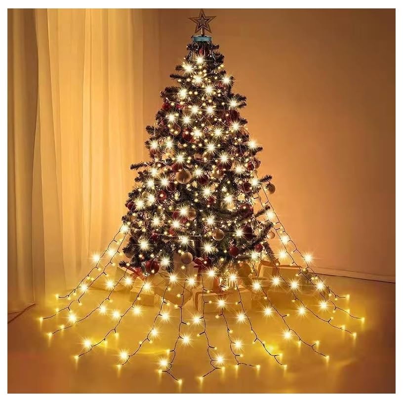 Christmas Tree Lights with Ring 6.6FT x16 Lines 400LEDs Christmas Tree Waterfall String Lights with 8 Modes Waterproof Xmas Tree Fairy Lights Indoor Outdoor Home Decoration (6.6FT 400LEDs)