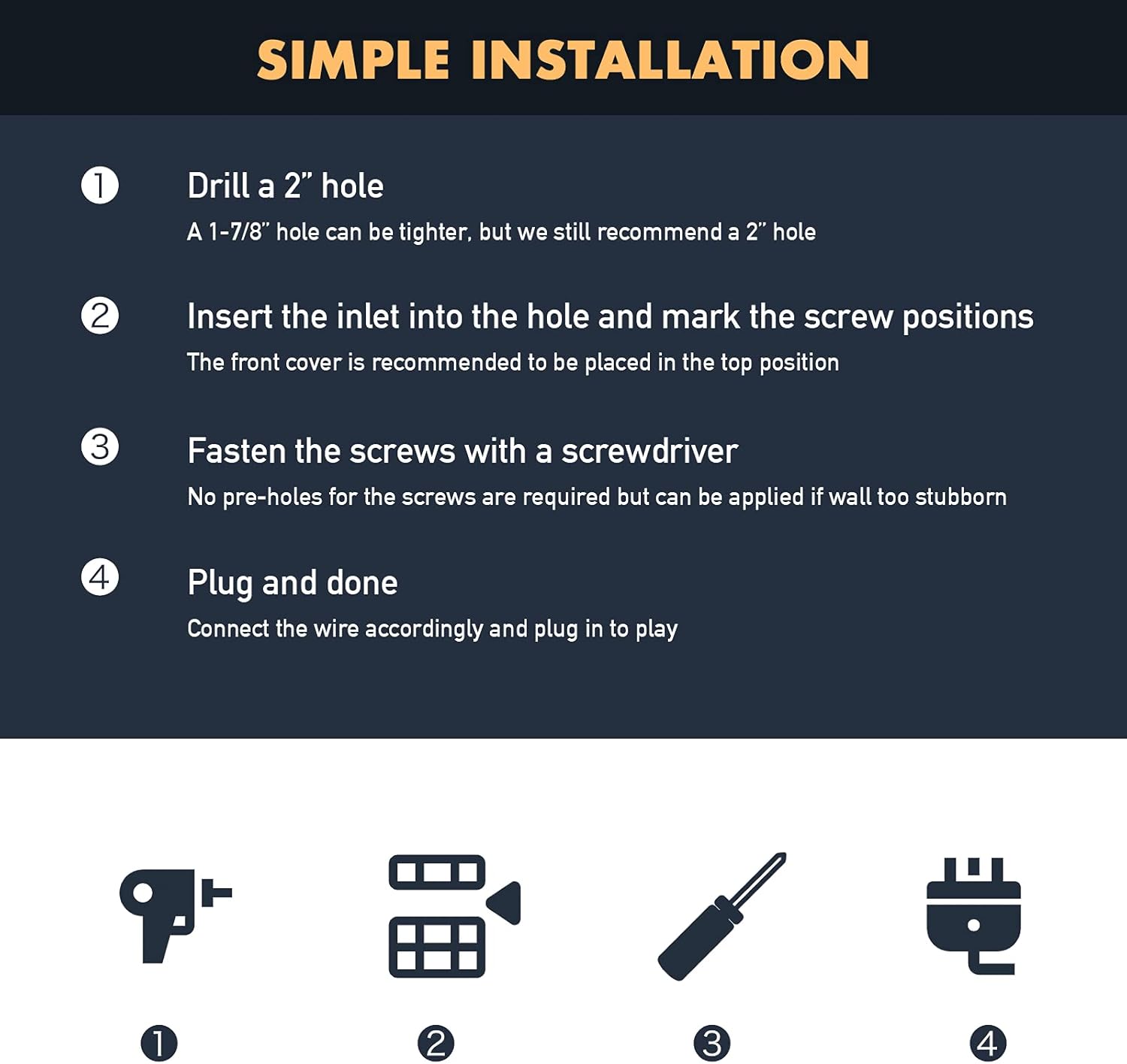 15 Amp Power Inlet, 125V Flanged AC Port Plug, Recessed Shore Male Plug Receptacle, Block Heater Onboard Trailer RV Bumper Charger with Cover, Marine Electrical 15A Exterior Mount Waterproof Pole - - 